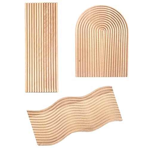 Starkwood Bamboo Wood Tray Set of Wavy Arch Rectangular Geometric Design Water Ripple Board Afternoon Tea Snack Plate Home & Kitchen Décor Food Photography Background Panel and More