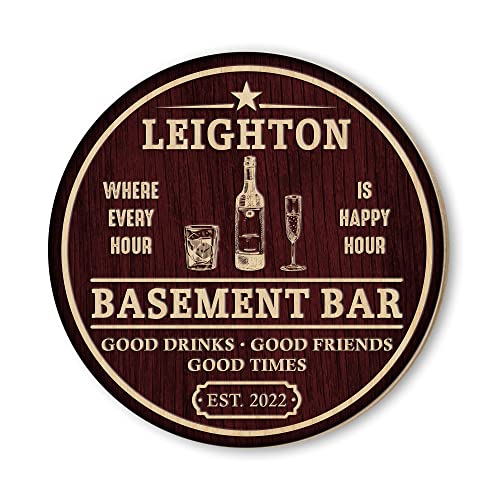 MUCHNEE Customized Basement Bar Sign – Personalized Name & Year Symbol, Multiple Colors Vintage Round Printed Wall Hanging Décor, Perfect For Bars, Backyard, Pools, Patio, Restaurants