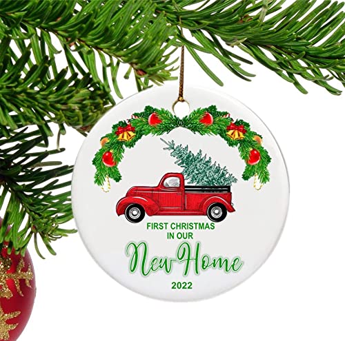 Ceramic First Christmas in Our New Home Ornaments 2022, Housewarming Gifts First House Homeowner 1st Holiday New Property Buyer Xmas Tree Decoration Romantic (Color-6)