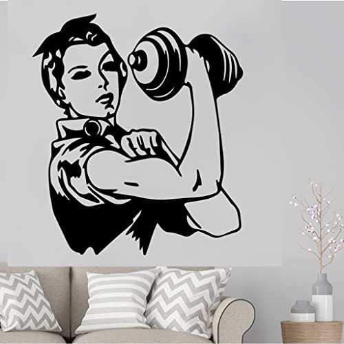 StickerPR Girl Fitness Bodybuilding Dumbbell Lifting Workout Gym Motivational Inspirational Vinyl Wall Art Mural Sticker Decals Sports (Design 1)