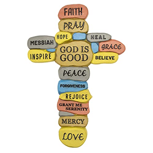 God is My Rock Wall Cross | Colorful Resin Cross with Inspirational and Uplifting Words | Great Christian Gift for Baptism and First Holy Communion | Home Décor