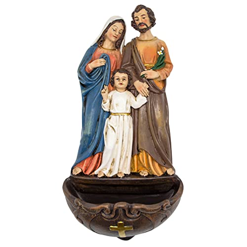 Holy Family Holy Water Font | Jesus, Mary and Joseph Statue Over Bowl | Catholic Wall Décor for Home | Great Catholic Gift for Baptism, First Holy Communion, and Confirmation