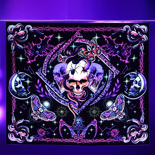 Ralxion Trippy Tapestry Skull Tapestry Trippy Room Decor Blacklight Tapestry UV Reactive Black Light Posters Tapestries for Bedroom Aesthetic Wall Tapestry for Bedroom Halloween Hippie Goth Witchy Skeleton Gothic Decor (60″ x 50″, Colorful)