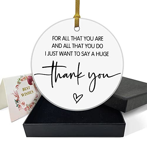 REWIDPARTY Thank You Gifts Thank You for All That You Do Christmas Ornament Keepsake Collectible Gifts Appreciation Gifts for Family Friends 3″ Circle Ceramic Ornament with Gold Ribbon & Gift Box