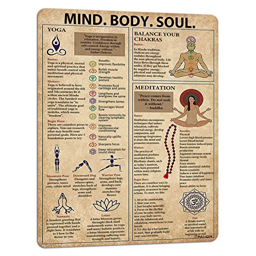 PAIION Mind Body Soul Knowledge Metal Poster, Meditation Breathing Vintage Sign For Yoga Studio, Meditation Space Wall Decor, Mindfulness Educational Chart For Yoga Trainers 16″x12″