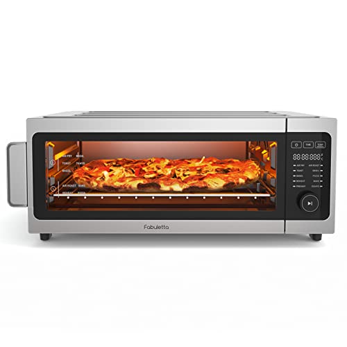 Air Fryer Toaster Oven Combo, Fabuletta 10-in-1 Countertop Convection Oven, Oil-Less Air Fryer Oven Fit 13″ Pizza, 9 Slices Toast, 5 Accessories, 1800W, Dehydrate, Reheat, Bake, Stainless Steel
