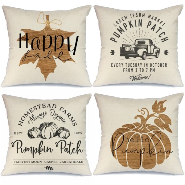 GEEORY Fall Decor Pillow Covers 18×18 inch Set of 4 Fall Decorations Pillows Pumpkin Patch Truck Maple Leaves Farmhouse Throw Pillows for Fall Thanksgiving Autumn Cushion Cases for Sofa Couch