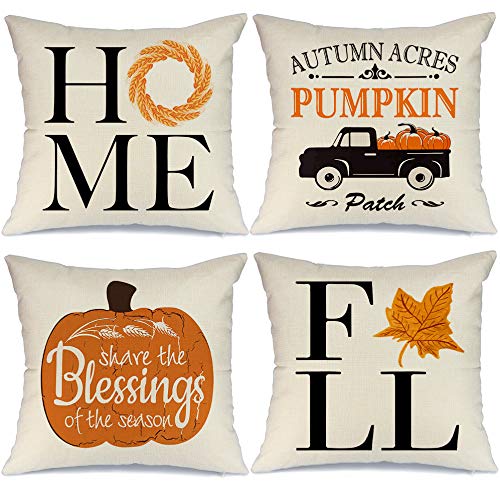 GEEORY Fall Pillow Covers 18×18 inch Set of 4 for Fall Decor Fall Decorations Pillows Truck Pumpkin Leaves Farmhouse Throw Pillow for Fall Harvest Thanksgiving Autumn Cushion Cases for Couch