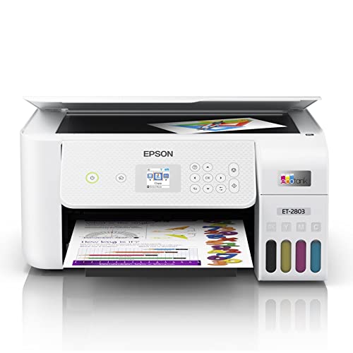 Epson EcoTank ET-2803 All-in-One Wireless Color Inkjet Cartridge-Free Supertank Printer – Print Copy Scan – Voice-Activated Printing – Mobile Printing – 1.44″ Color LCD – Print Up to 10 ppm