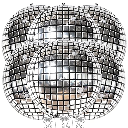 Big Silver Disco Ball Balloons – Pack of 6, Disco Party Decorations | 4D Sphere Disco Balloons for Last Disco Bachelorette Party Decorations | Happy New Year Decorations | 70s Theme Party Decorations