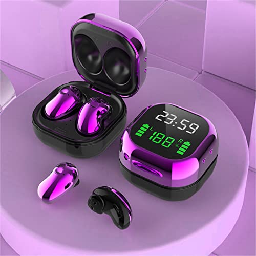 Karymi Clock Color Screen Digital Display Touch-Control Wireless Bluetooth Earphone, HiFi Sound Quality, Binaural Call and Noise Reduction Technology Stereo Earbuds for iOS Android (Purple)