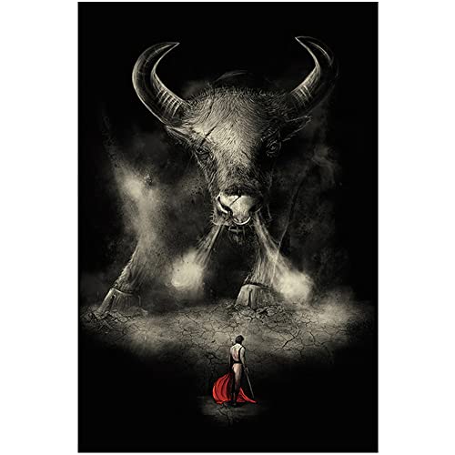 Canvas Wall Art Unframe Fighting With Bull Abstract Art Pictures Painting Canvas Paintings Black And White Animals Wall Art for Living Room Bathrooms Home Modern Office Decor Canvas Art Wall Decor 12x18inch