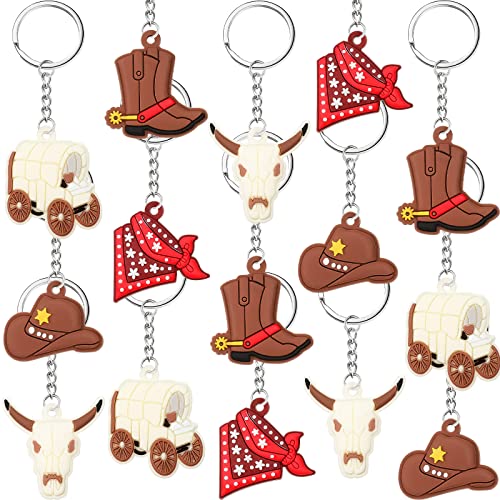 20 Pieces Western Cowboy Keychain Silicone Key Ring Kids Western Themed Party Keychain Pendant Pinata Stuffers for Kids Girls Boys Toy Souvenirs Birthday Party Goodie Bag Present