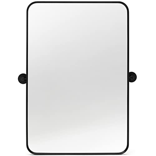 Minuover 20″ x 30” Pivot Rectangle Bathroom Mirror Tilting Beveled Black Metal Framed Vanity Mirrors for Wall (20″ x 30″, Matte Black)
