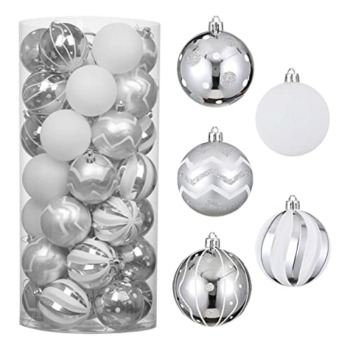 Valery Madelyn 35ct 70mm Frozen Winter Silver and White Christmas Ball Ornaments Decor, Shatterproof Xmas Balls for Christmas Tree Decoration | The Storepaperoomates Retail Market - Fast Affordable Shopping