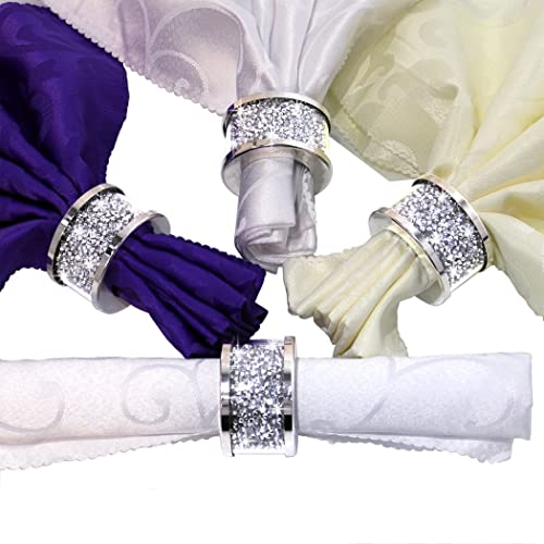 Silver Diamond Glass Napkin Holder Stainless Steel Framed，Crystal Silver Napkin Rings Set of 4 Pieces, Glam Serviette Buckles Cloth Holder Sparkle Bling Crushed Diamond Table Settings Home Decor | The Storepaperoomates Retail Market - Fast Affordable Shopping