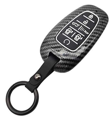 Horande ABS Carbon Fibre Protector Key Fob Cover Case Keychain fit for 2020 2021 2022 Hyundai Sonata Santa fe Tucson Keyless Entry Smart Key Fob (7 BS, Black)