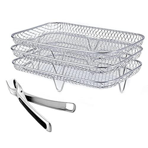 Air Fryer Rack Compatible for Ninja DZ201 Foodi, Dehydrator Racks for Oven with 3 Stackable Layer Food Grade Stainless Steel Airfryer Accessories
