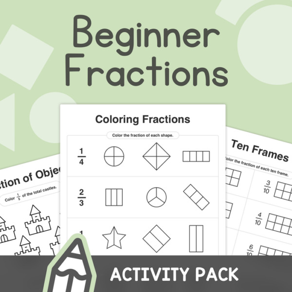 Fractions for Beginners – 1st, 2nd, 3rd Grade Simple Fractions Worksheets – No Prep (Printable PDF)