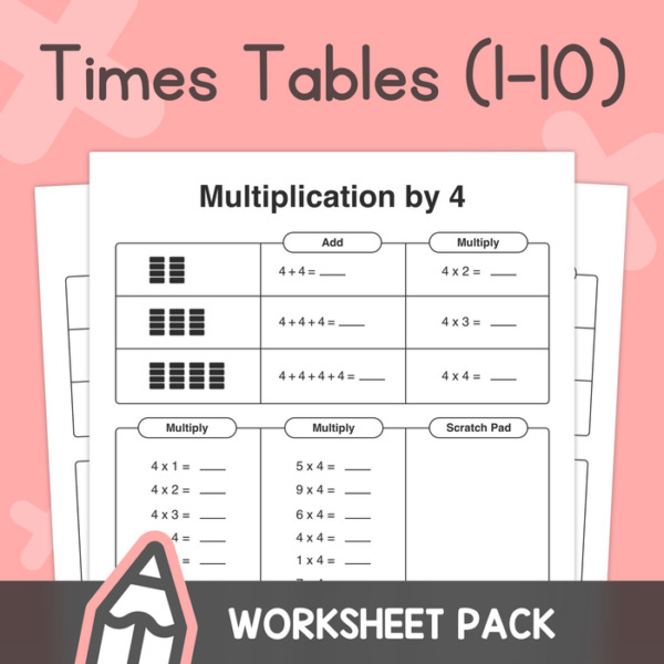 Times Tables (1-10) – 1st, 2nd, 3rd Grade Multiplication Facts Worksheets – No Prep (Printable PDF)