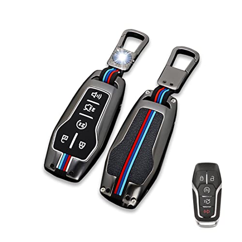 Zinc Alloy Smart Remote Key Fob Case Cover Holder Shell Fit for Ford Fusion F-150 Edge Explorer Mustang Lincoln MKZ MKC 5 Buttons(Gray)