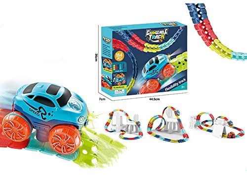 FUFAAPC Bendable Rainbow Race Track Assembled Set, Variable Inverted High-Speed Electric Track Car with Light, Road Race Car Playset for Boys Girls Kids (184pcs)