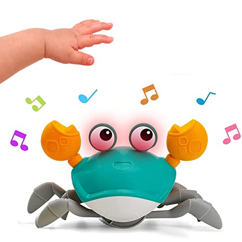 HIAKB Crawling Crab Baby Toy with Music and LED Light Up for Kids, Toddler Interactive Learning Development Toy with Automatically Avoid Obstacles, Build in Rechargeable Battery ( Color : Green )