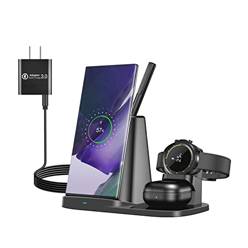 Wireless Charger 4 in 1 Qi-Certified Fast Charging Station for Samsung Galaxy Watch 5 Pro/4/3/Active 2/Gear S3/Sport,Charge Stand Dock for Note 20/Note 10/S22/S21/S10/S20,Buds