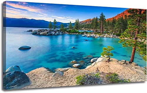 TKGOBI53JY Canvas Framed Wall Art Lake Tahoe Print Pictures Poster Paintings for Bedroom Office Living Room Large Size Artwork Modern 20×40 inch