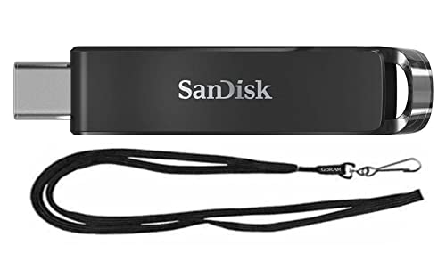SanDisk 256GB Ultra USB 3.1 Flash Drive for USB Type-C Computers, Smartphones, and Tablets (SDCZ460-256G) Bundle with (1) GoRAM Black Lanyard (256GB, 1 Pack)
