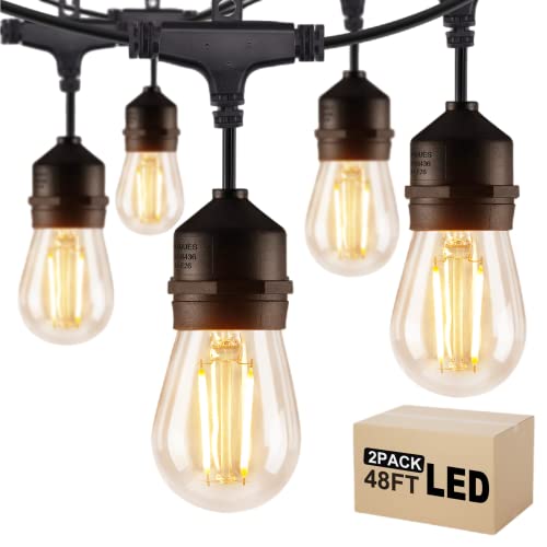 Outdoor String Lights 2 Pack – 96FT(2*48FT) LED Patio Lights Outdoor UL Listed, IP65 Waterproof Hanging Edison Lights with Commercial Grade Strand, String Lights for Outside Backyard Cafe Party