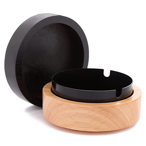 Windproof Ash Holder Portable with Lid Smokeless Ash Holder Wooden with a Stainless Steel Interior，for Home，Outside, Office and Party