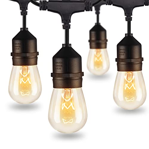 Minetom Outdoor String Lights – 48FT Patio Lights with UL Listed, 15PCS 11W Waterproof Edison Lights with Commercial Grade Strand, Hanging String Lights for Outside Cafe Bistro Porch, Warm