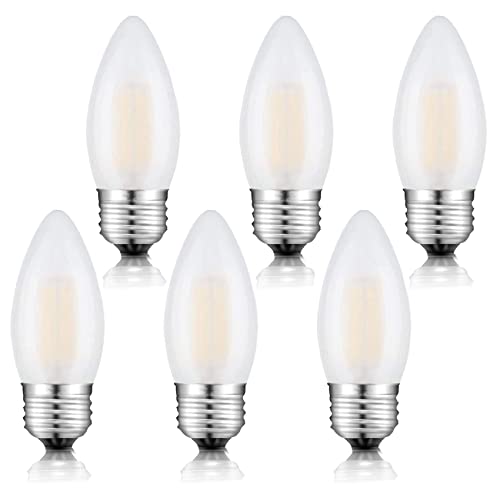 E26 Candelabra Light Bulbs Frosted Chandelier Light Bulbs 25watt Equivalent 2700K Warm White B11 Torpedo Tip Dimmable 2W LED Decorative Candle Light Bulbs, 6 Pack