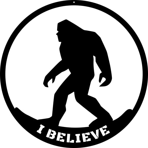 POEM Studio Sasquatch Bigfoot I Believe Metal Wall Sign Wall Art – Indoor or Outdoor Yeti Bigfoot Door Hanger Sign – Bigfoot Sign Made in USA – Yard Garage Decor Housewarming Gift – 14 Inch – Black