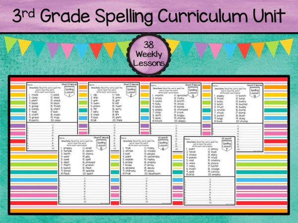 3rd Grade Spelling Curriculum Unit. 38 Weekly Lessons. Prints 570 pages.