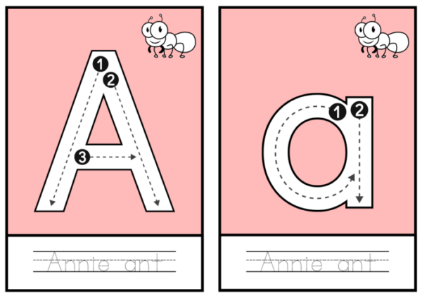 Alphabet Characters Picture Tracing Flashcards