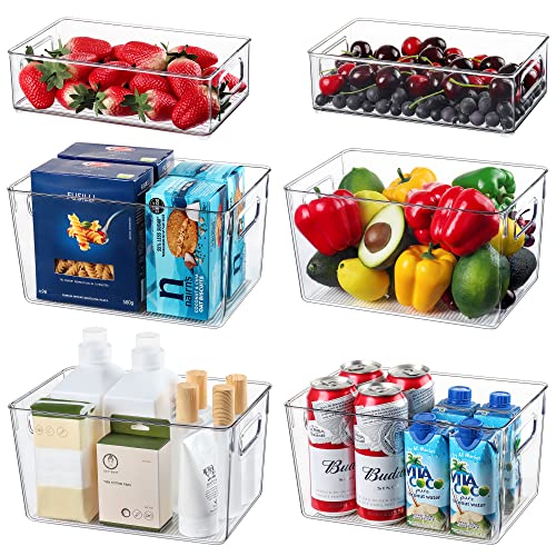 Set Of 6 Refrigerator Pantry Organizer Bins for Home and Kitchen – Clear, BPA Free