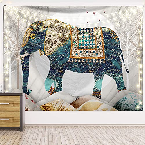 Elephant Tapestry, Forest Moon Tapestries, Bohemian Hippie Boho Trippy Indie Aesthetic Wall Tapestry, Watercolor Yoga Mystic Vintage Wall Hanging, Home Decor for Bedrooms Living Rooms Dorm Studios