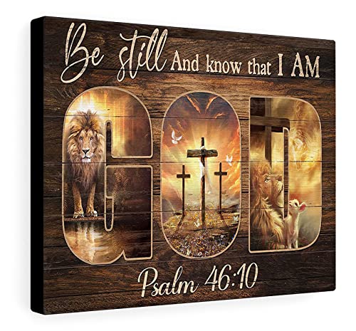 DTD GLOBAL Lion of Judah and Lamb, The Amazing Spirit, Be Still Know That I Am God Jesus Wall Art, Decor Home Canvas Art Framed Gallery Wraps 1.25 inches – Print in US Full Size, White