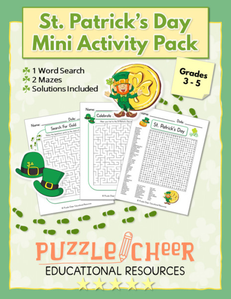 St. Patrick’s Day Mini Activity Pack | Giant Word Search and Maze for Grades 3-5