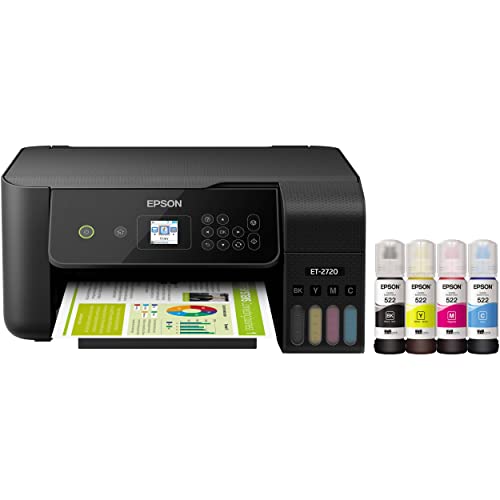 Epson EcoTank ET-2720 All-in-One Wireless Color Inkjet Printer, Black – Print Scan Copy – 10.5 ppm, 5760 x 1440 dpi, Voice Activated, Borderless Photo Printing, Ethernet, DAODYANG