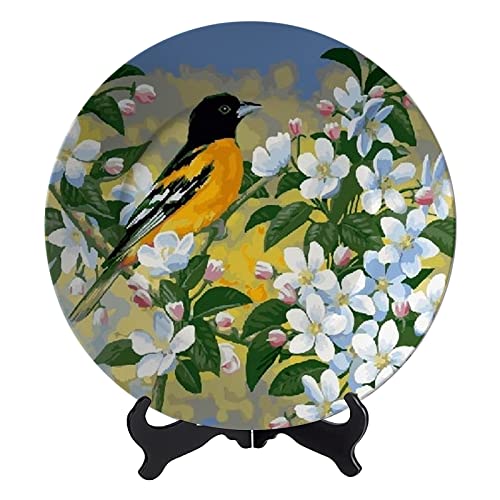 Kalen Beautiful Bird and Flowers Painting Decorative Plate Handmade Ceramic Art Painting with Display Stand for Home Office Table Decor Porcelain Plates – 10 inches