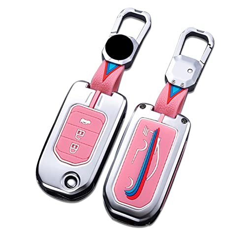 QYBD AUTO Zinc Alloy Metal Car Flip Key Fob Case Cover For Honda Accord Civic CRV BRV Remote Key Holder (Silver Pink)