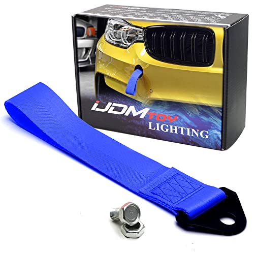 iJDMTOY Sports Bright Blue Appearance Racing Style Nylon Tow Strap Universal Fit Compatible with Front or Rear Bumper