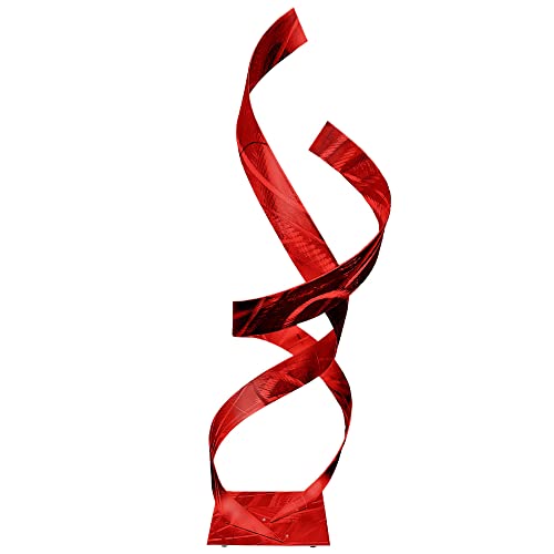 Metal Sculpture ‘Two Lovers in Red’ by Carlos Jacobs – Modern Decor Abstract Sculpture – 10x33in. Red Minimalist Decor