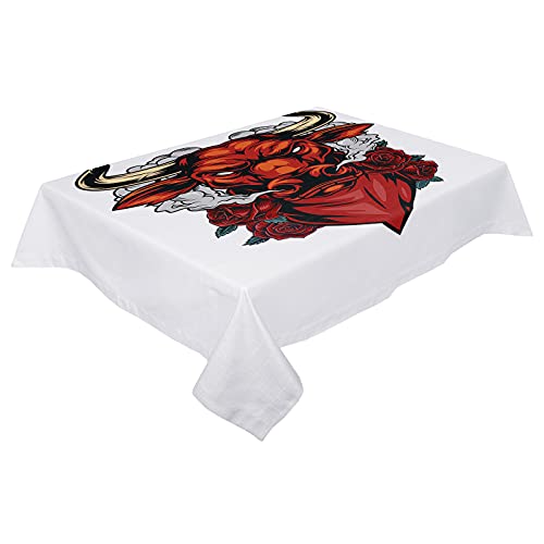 Monroda Bull Head Rectangle Tablecloth, Waterproof Washable Table Cloth, Decorative Polyester Table Cover for Dining Room Kitchen 52x70inch, Bullfight and Red Rose