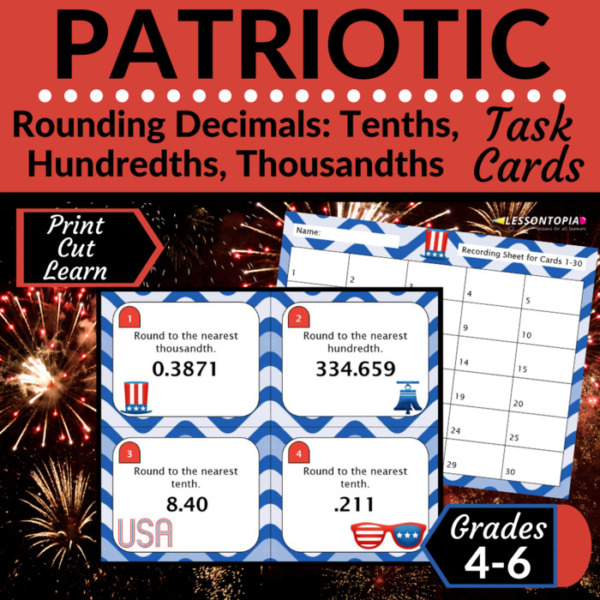 Rounding Decimals | Task Cards | Patriotic