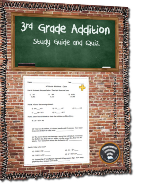 3rd Grade Addition – Study Guide and Assessment Bundle