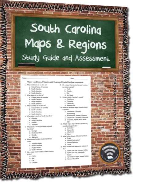 South Carolina Maps and Regions Assessment and Study Guide Bundle